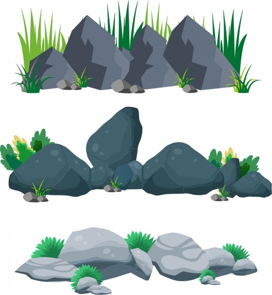 outdoor stones background rock grass icons multicolored design