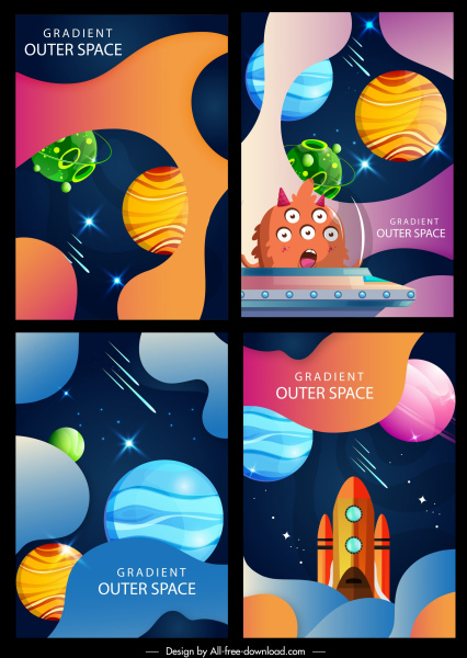 outer space background colorful planets spaceship aliens decor