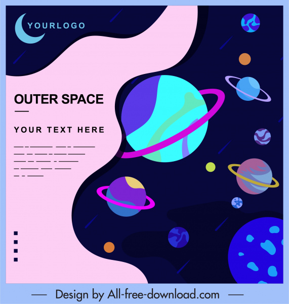 outer space background dark colorful planets decor