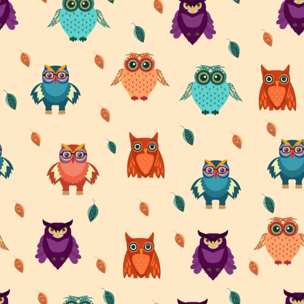 owls background colorful repeating design