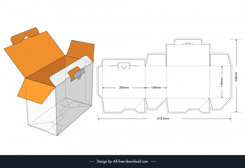 packaging box internal measurement 20x10x15cm simple cut flat 3d outline