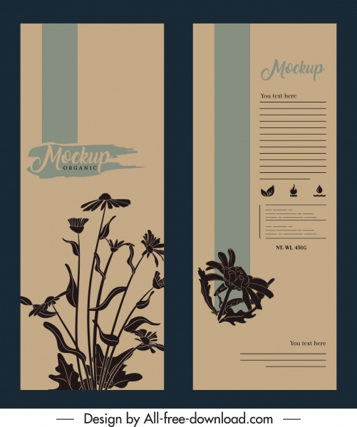 packaging cover templates dark retro design flowers decor