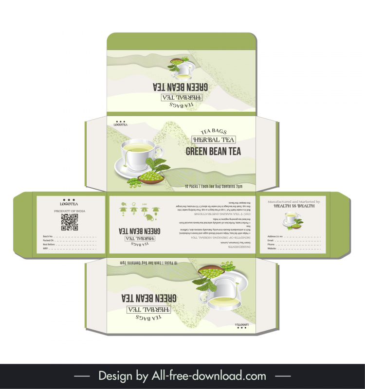 packaging design for herbal tea box template green bean tea cup decor