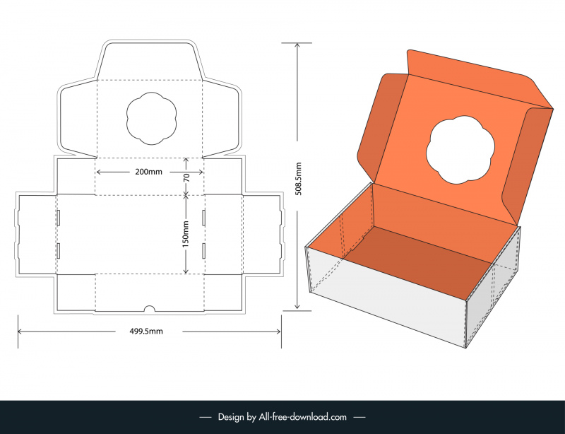 packaging guidance template flat die cut 3d box design
