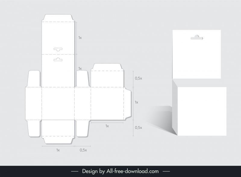 packaging template flat paper cut 3d cubic box sketch