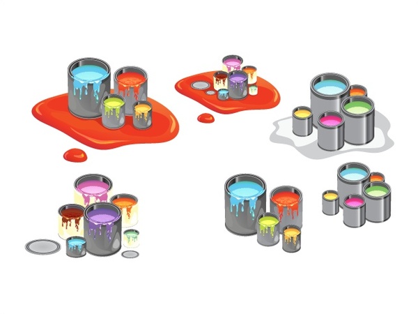 spilling colorful paint cans vector illustration