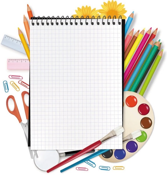 painting supplies and stationery vector