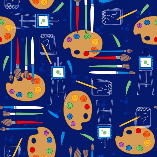 painting work background utensils icons repeating flat design