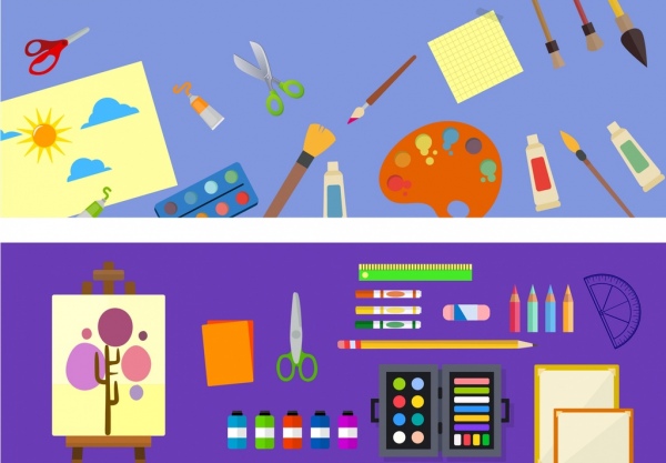 painting work theme sets colored tools icons decoration
