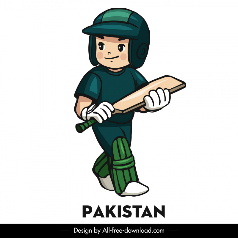 pakistan cricket team icon boy in uniform cartoon character sketch
