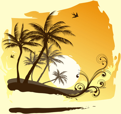 palm with beach background vector