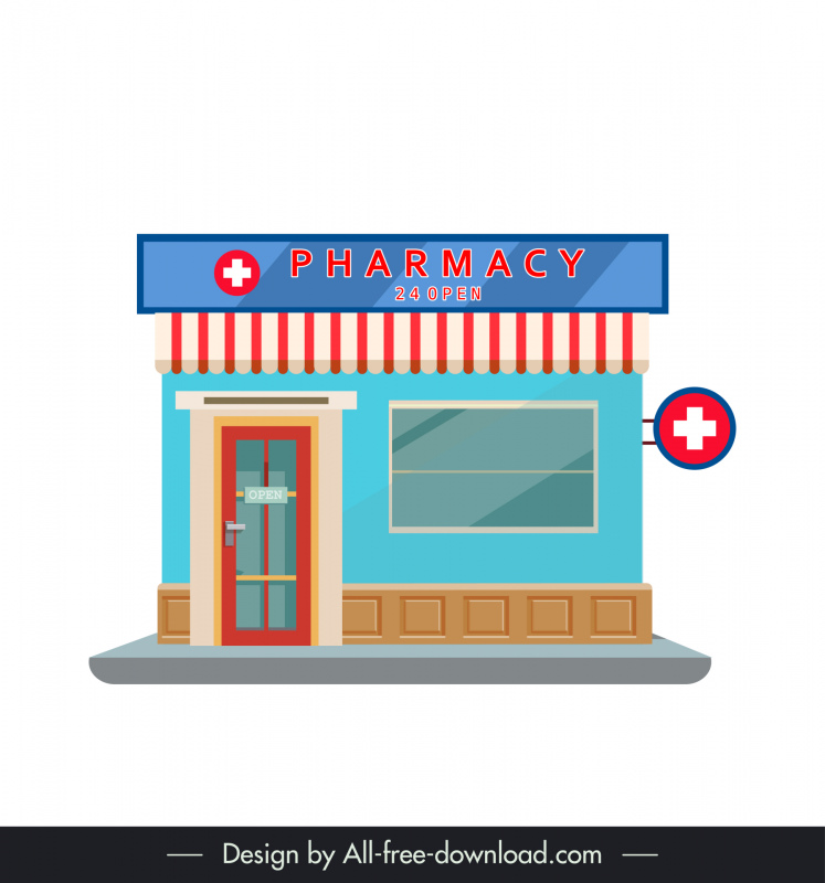 pamacy store facade template modern simple sketch 