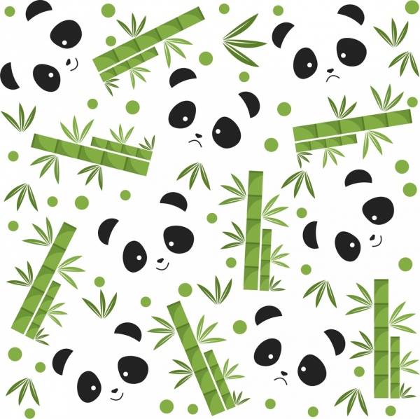 panda bamboo background bear face icons flat repeating 