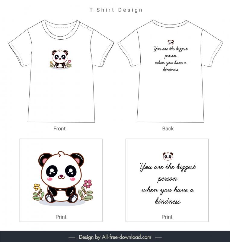  panda t shirt template cute flat cartoon 