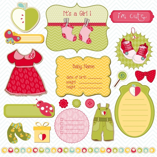 baby shower decor elements cute colorful flat shapes
