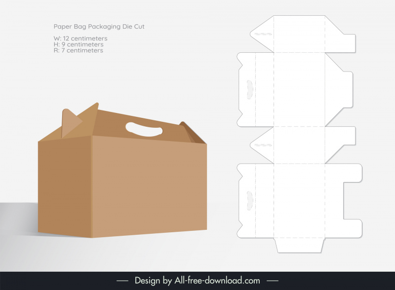 paper bag packaging instruction design elements mockup and die cut flat 3d sketch 