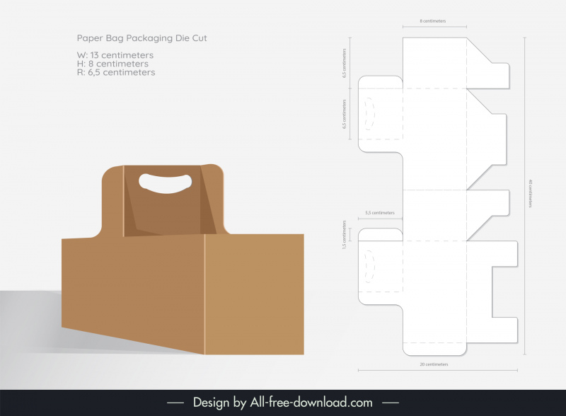 paper bag packaging template mockup and die cut design modern flat 3d shapes