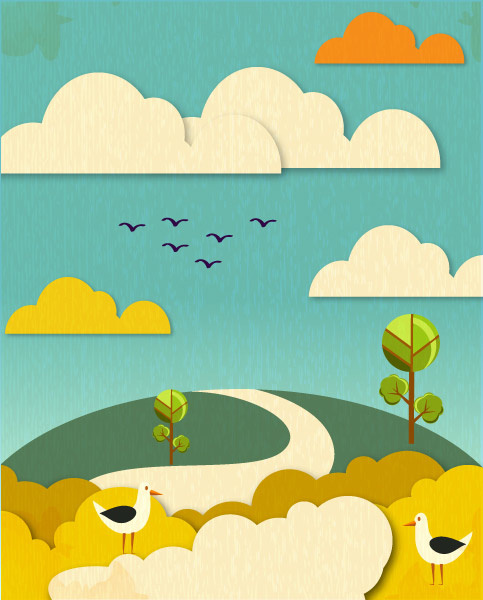 paper cartoon natural scenery vector graphic
