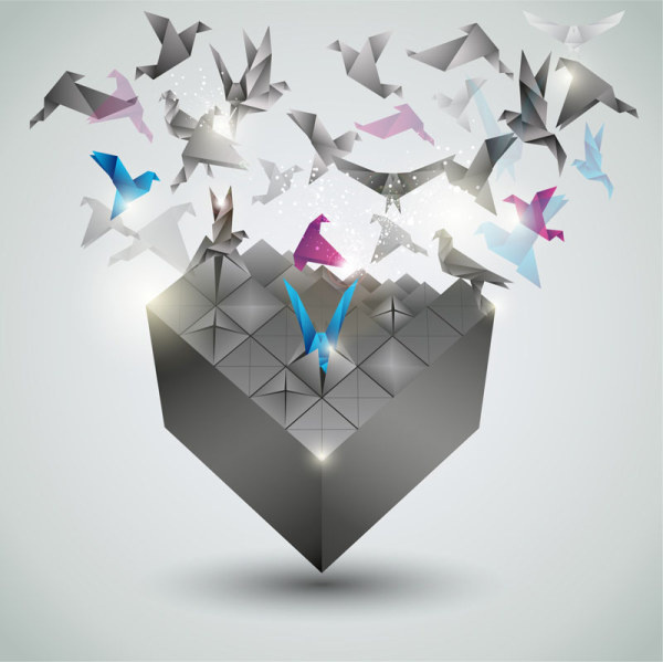 paper cranes fly vector backgrounds