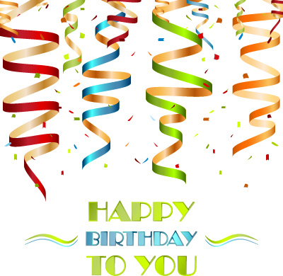Paper tapes with confetti happy birthday background vector Vectors ...