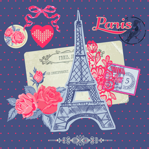 paris with romantic elements vector