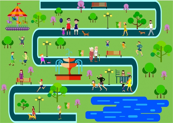 park scheme design with human activities illustration