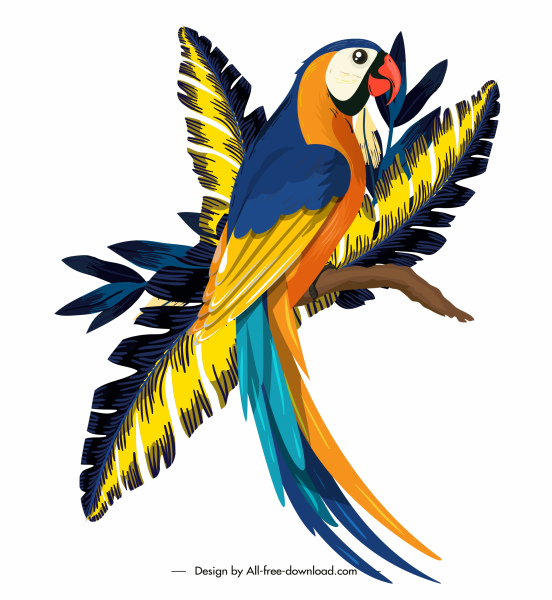 parrot painting colorful classic cartoon design perching gesture