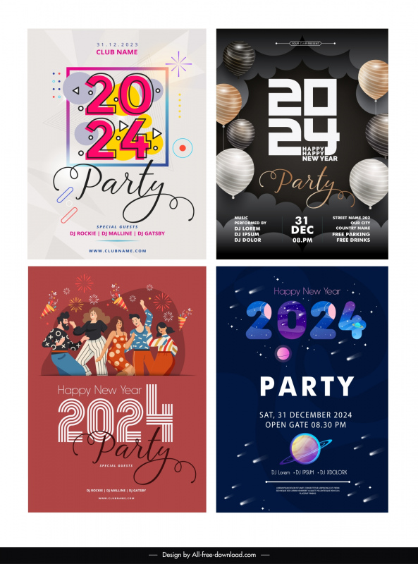 party 2024 poster templates collection flat elegance