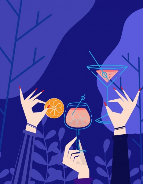 party background cheering hands cocktails icons