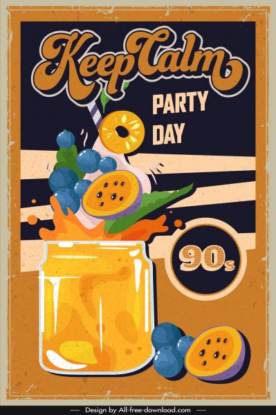 party banner template dynamic retro cocktail sketch