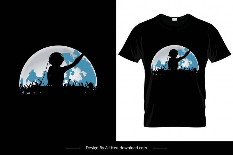 party tshirt template dynamic dark contrast earth exciting people silhouette sketch