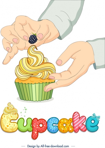 pastry advertising banner cupcake hand icons decor