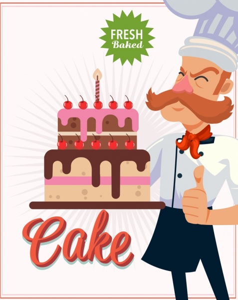 pastry banner cook birthday cake icon cartoon character