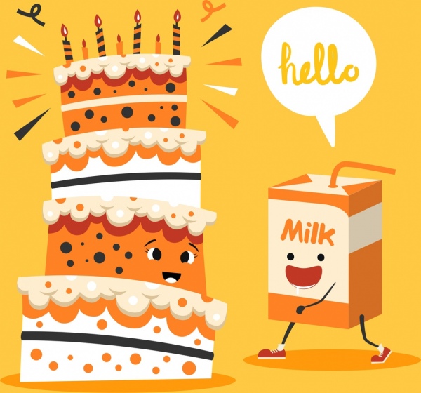 pastry banner cream cake milk box stylized icons