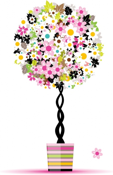 decorated tree icon modern colorful flat sketch