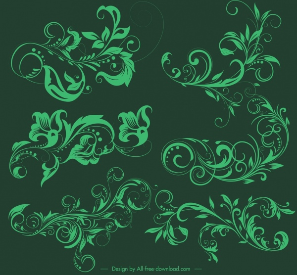 pattern design elements green retro curves sketch