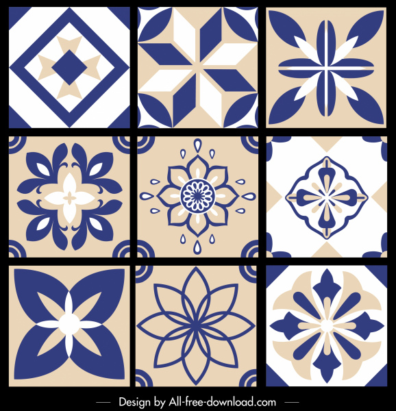 pattern elements templates flat retro symmetrical flora shapes