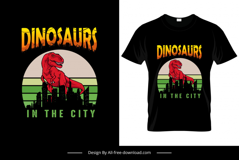 pdinosaurs in the city tshirt template flat cartoon sketch