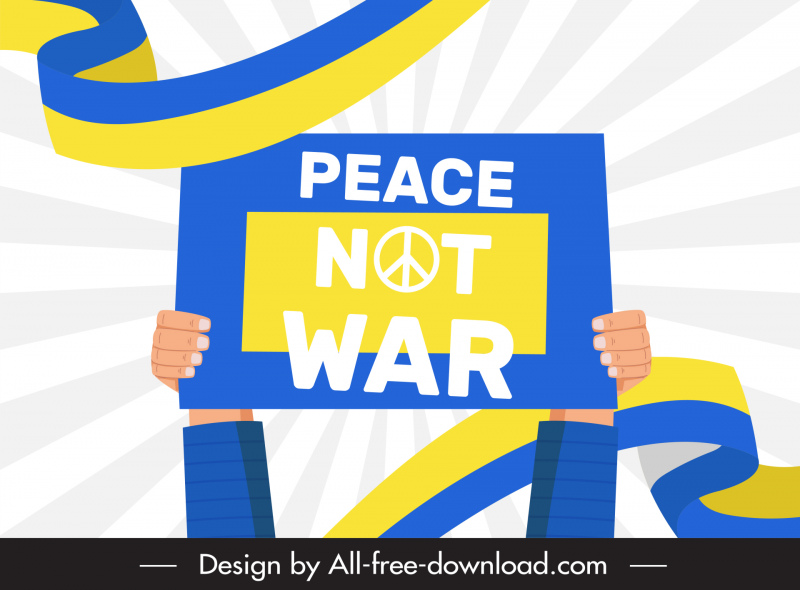 peace not war banner template dynamic 3d ribbon raising arms sketch