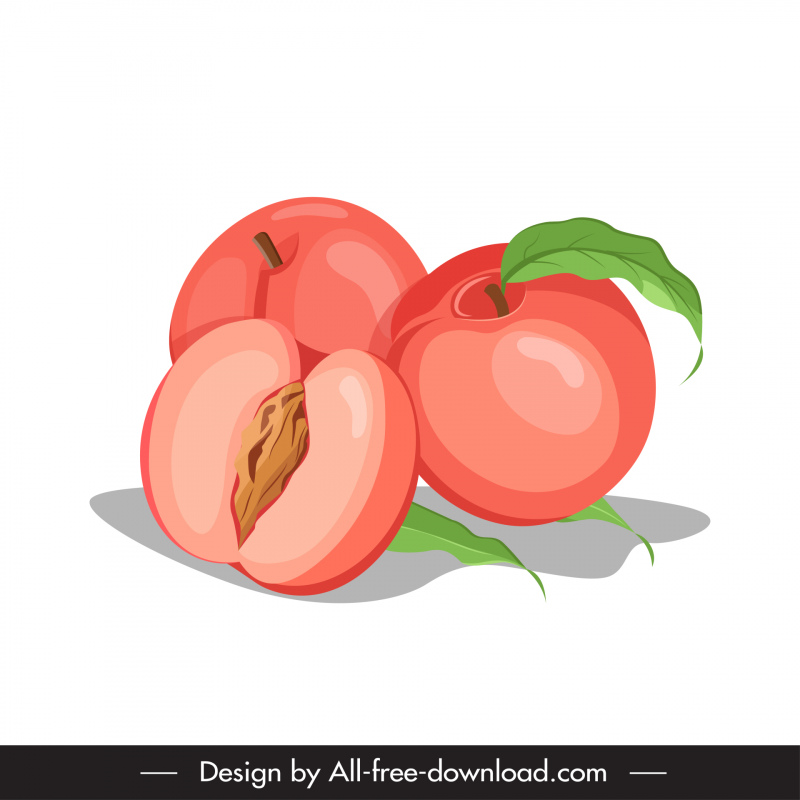 peach fruits icons retro handdrawn design 