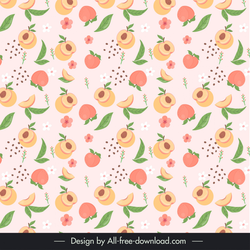 peach pattern template flat sliced fruit leaves