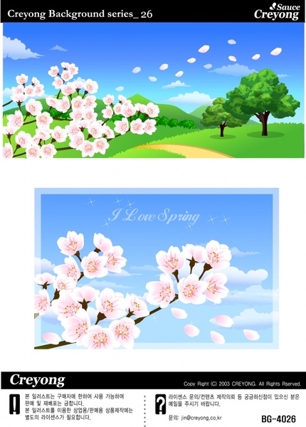 spring background sets cherry blossom icons colorful design
