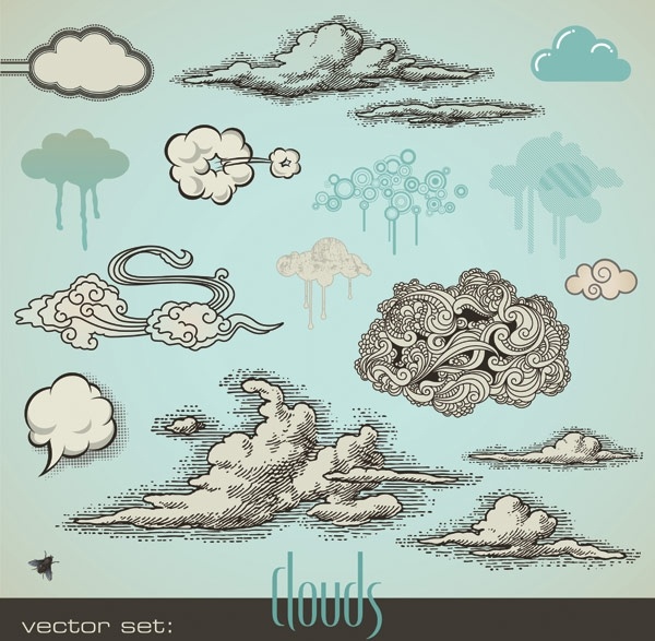 pen drawing style vector clouds