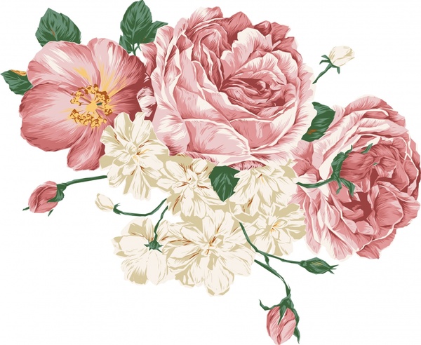 flowers painting peony icons multicolored classical design 