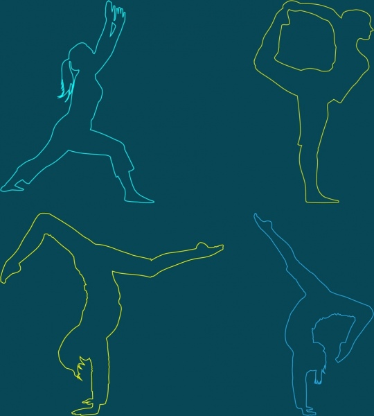 people doing exercise icons silhouette style outline