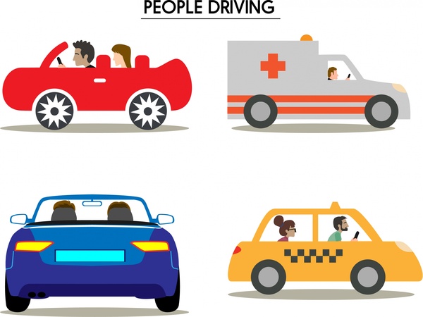 people driving car icons from various sides