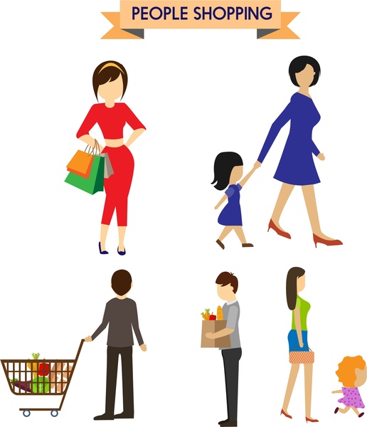 people shopping icons collection in color style