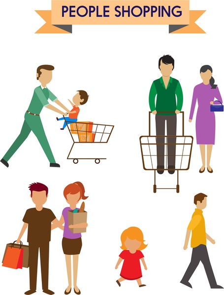 people shopping icons various types in color