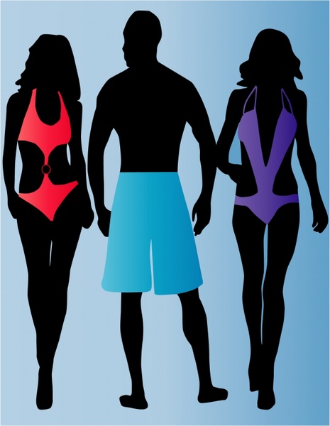 swimsuit fashion background people icons silhouette decor