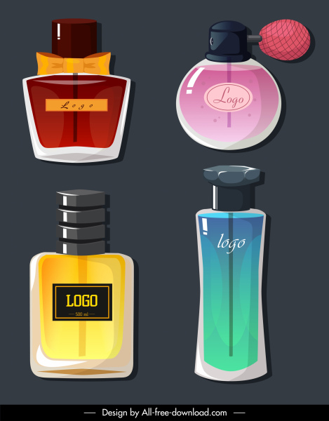 perfume icons flat sketch elegant shapes